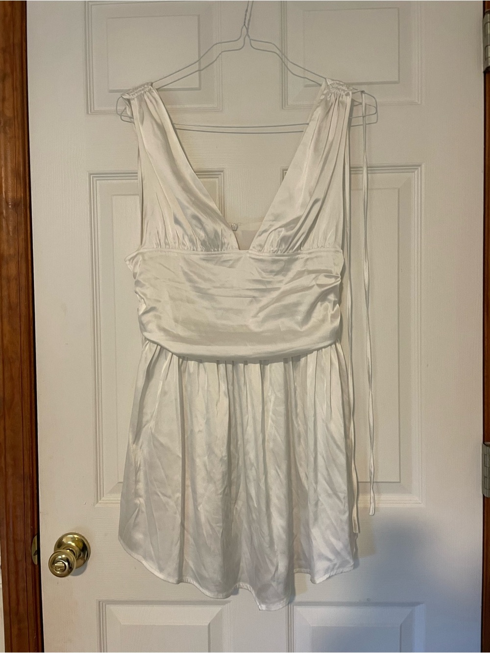 Cider Ivory Satin Plunging V-Neck Dress
